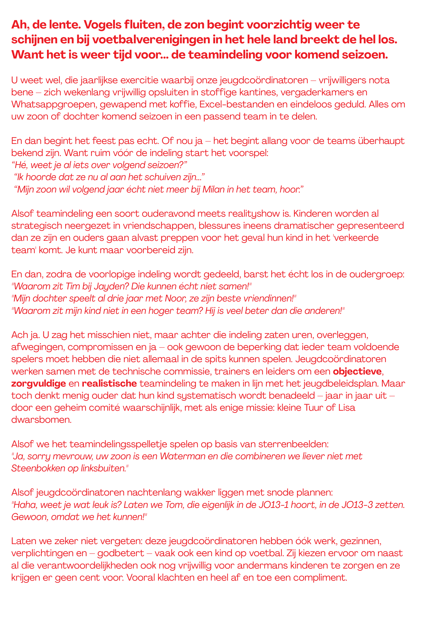 Column Teamindeling